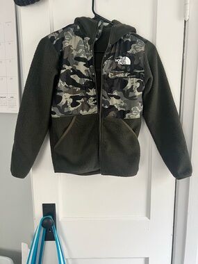 The North Face Olive Green Camo Hooded Fleece Jacket